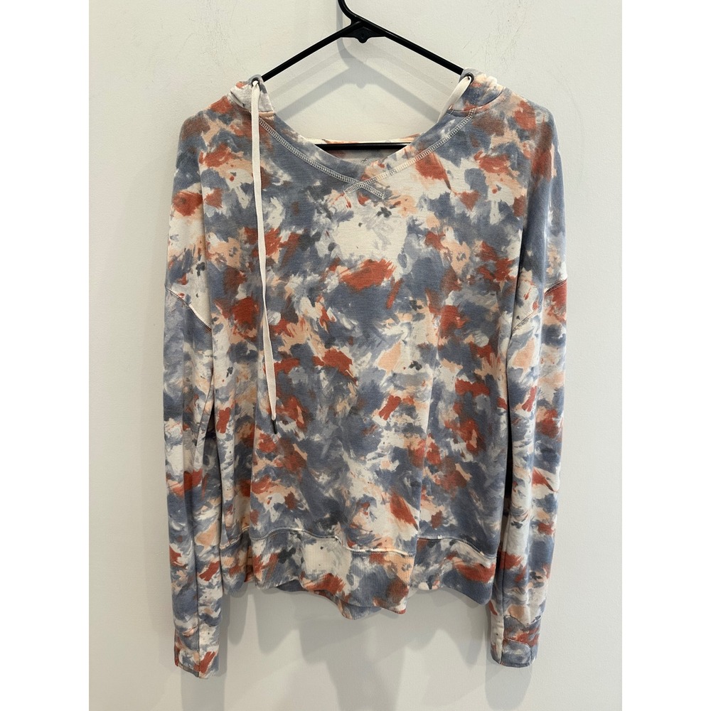 Freely Womens Blue Orange Tie Dye French Terry Hoodie Sweatshirt Size Large